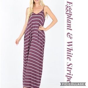Deep Eggplant & White Maxi Sundress